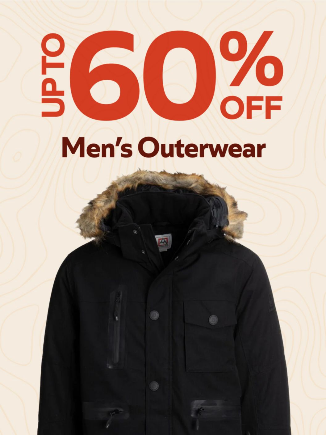 Men’s outerwear up to 60% off. 